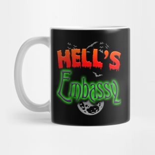 Hells Embassy Halloween Holiday Funny Retro Event Mug